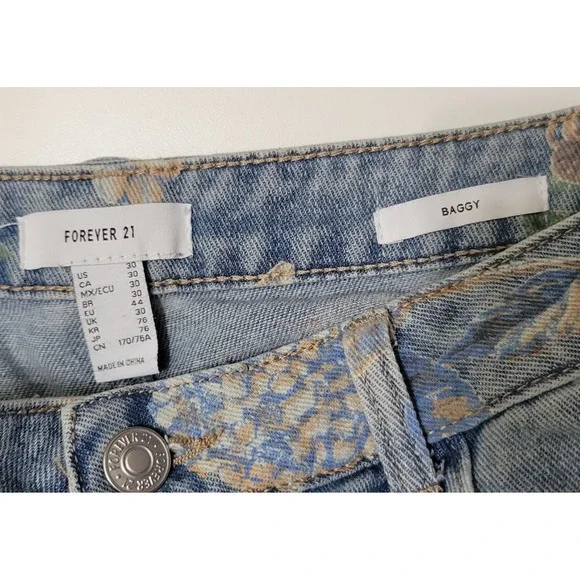 Forever 21 Baggy Wide Leg Floral Jeans - Picture 3 of 6